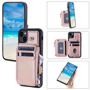 For iPhone 15 Zipper Card Slots RFID Phone Case(Rose Gold)