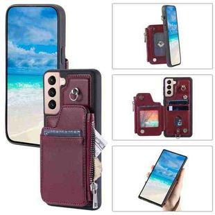 For Samsung Galaxy S21 5G Zipper Card Slots RFID Phone Case(Wine Red)