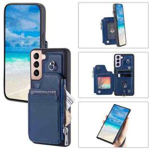 For Samsung Galaxy S22 5G Zipper Card Slots RFID Phone Case(Blue)