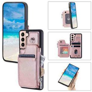 For Samsung Galaxy S22 5G Zipper Card Slots RFID Phone Case(Rose Gold)