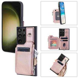 For Samsung Galaxy S22 Ultra 5G Zipper Card Slots RFID Phone Case(Rose Gold)