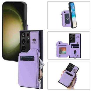 For Samsung Galaxy S22 Ultra 5G Zipper Card Slots RFID Phone Case(Purple)