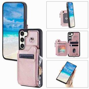 For Samsung Galaxy S23 5G Zipper Card Slots RFID Phone Case(Rose Gold)