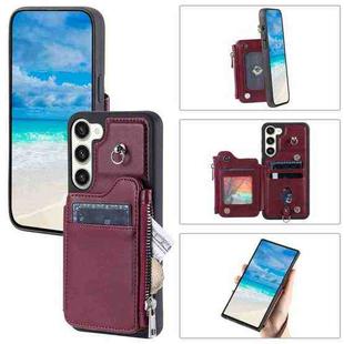 For Samsung Galaxy S23+ 5G Zipper Card Slots RFID Phone Case(Wine Red)