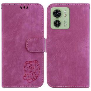 For Motorola Edge 40 Little Tiger Embossed Leather Phone Case(Rose Red)
