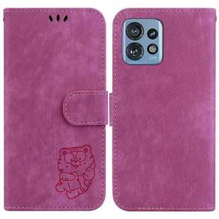 For Motorola Edge 40 Pro Little Tiger Embossed Leather Phone Case(Rose Red)