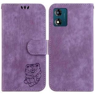 For Motorola Moto E13 Little Tiger Embossed Leather Phone Case(Purple)