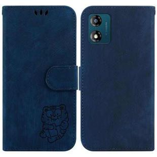For Motorola Moto E13 Little Tiger Embossed Leather Phone Case(Dark Blue)