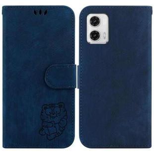 For Motorola Moto G73 Little Tiger Embossed Leather Phone Case(Dark Blue)