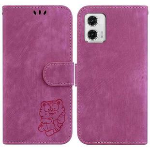 For Motorola Moto G73 Little Tiger Embossed Leather Phone Case(Rose Red)