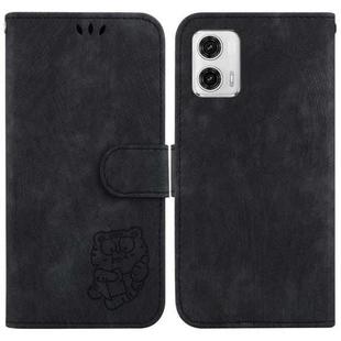 For Motorola Moto G73 Little Tiger Embossed Leather Phone Case(Black)