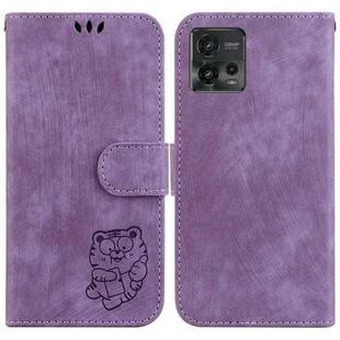 For Motorola Moto G72 Little Tiger Embossed Leather Phone Case(Purple)