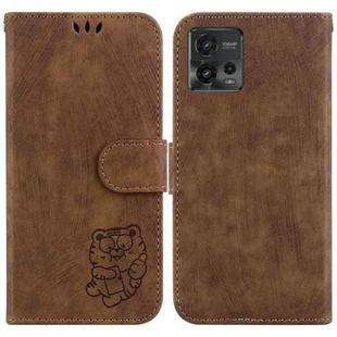 For Motorola Moto G72 Little Tiger Embossed Leather Phone Case(Brown)