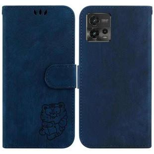 For Motorola Moto G72 Little Tiger Embossed Leather Phone Case(Dark Blue)