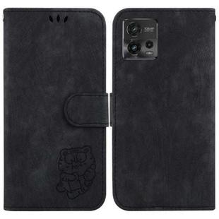 For Motorola Moto G72 Little Tiger Embossed Leather Phone Case(Black)