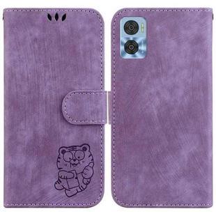 For Motorola Moto E22 / E22i Little Tiger Embossed Leather Phone Case(Purple)