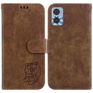 For Motorola Moto E22 / E22i Little Tiger Embossed Leather Phone Case(Brown)