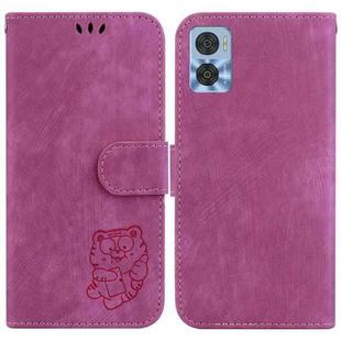 For Motorola Moto E22 / E22i Little Tiger Embossed Leather Phone Case(Rose Red)