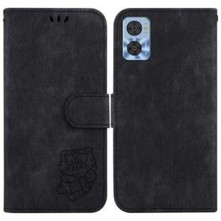 For Motorola Moto E22 / E22i Little Tiger Embossed Leather Phone Case(Black)