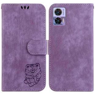 For Motorola Edge 30 Neo / 30 Lite Little Tiger Embossed Leather Phone Case(Purple)