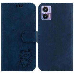 For Motorola Edge 30 Neo / 30 Lite Little Tiger Embossed Leather Phone Case(Dark Blue)
