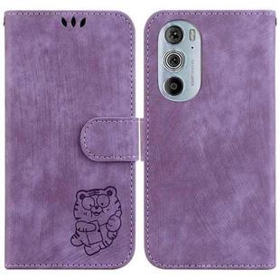 For Motorola Edge 30 Pro / Edge+ 2022 Little Tiger Embossed Leather Phone Case(Purple)