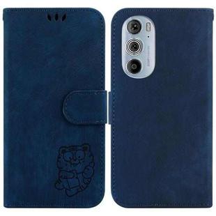 For Motorola Edge 30 Pro / Edge+ 2022 Little Tiger Embossed Leather Phone Case(Dark Blue)