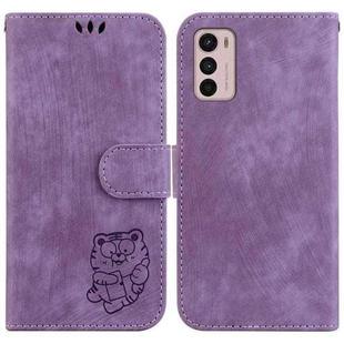 For Motorola Moto G42 Little Tiger Embossed Leather Phone Case(Purple)