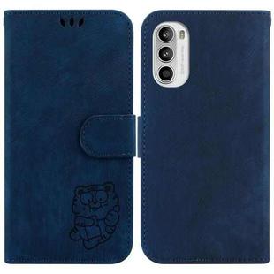 For Motorola Moto G62 5G Little Tiger Embossed Leather Phone Case(Dark Blue)