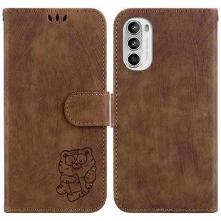 For Motorola Moto G52J JP Little Tiger Embossed Leather Phone Case(Brown)