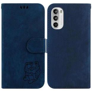 For Motorola Moto G52J JP Little Tiger Embossed Leather Phone Case(Dark Blue)