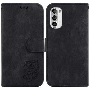 For Motorola Moto G52J JP Little Tiger Embossed Leather Phone Case(Black)