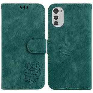 For Motorola Moto E32 Little Tiger Embossed Leather Phone Case(Green)