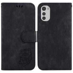 For Motorola Moto E32 Little Tiger Embossed Leather Phone Case(Black)