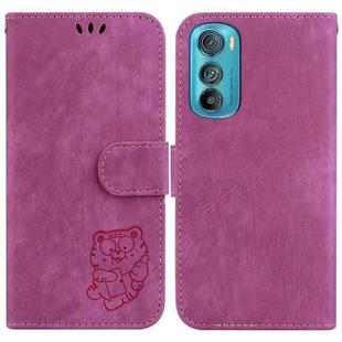 For Motorola Edge 30 Little Tiger Embossed Leather Phone Case(Rose Red)