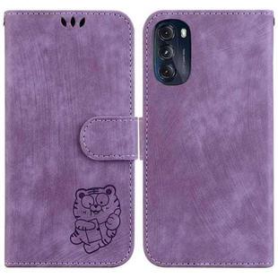 For Motorola Moto G 2022 Little Tiger Embossed Leather Phone Case(Purple)