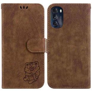 For Motorola Moto G 2022 Little Tiger Embossed Leather Phone Case(Brown)