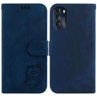 For Motorola Moto G 2022 Little Tiger Embossed Leather Phone Case(Dark Blue)