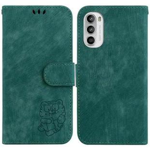 For Motorola Moto G52 Little Tiger Embossed Leather Phone Case(Green)