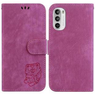 For Motorola Moto G52 Little Tiger Embossed Leather Phone Case(Rose Red)