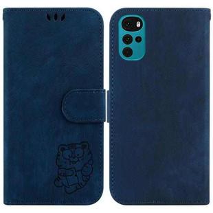 For Motorola Moto G22 Little Tiger Embossed Leather Phone Case(Dark Blue)