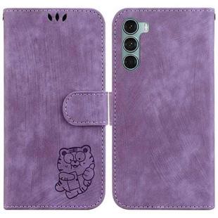 For Motorola Moto G200 5G / Edge S30 Little Tiger Embossed Leather Phone Case(Purple)