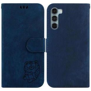 For Motorola Moto G200 5G / Edge S30 Little Tiger Embossed Leather Phone Case(Dark Blue)