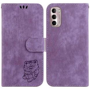 For Motorola Moto G Stylus 4G 2022 Little Tiger Embossed Leather Phone Case(Purple)