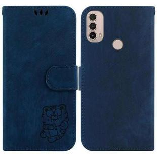 For Motorola Moto E20 / E30 / E40 Little Tiger Embossed Leather Phone Case(Dark Blue)