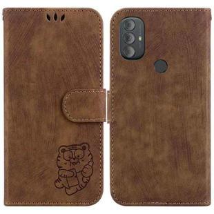 For Motorola Moto G Power 2022 Little Tiger Embossed Leather Phone Case(Brown)