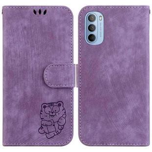 For Motorola Moto G51 Little Tiger Embossed Leather Phone Case(Purple)