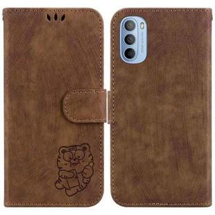 For Motorola Moto G51 Little Tiger Embossed Leather Phone Case(Brown)