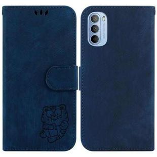 For Motorola Moto G51 Little Tiger Embossed Leather Phone Case(Dark Blue)