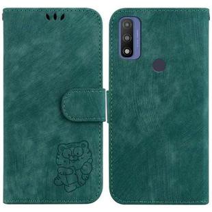 For Motorola G Pure Little Tiger Embossed Leather Phone Case(Green)